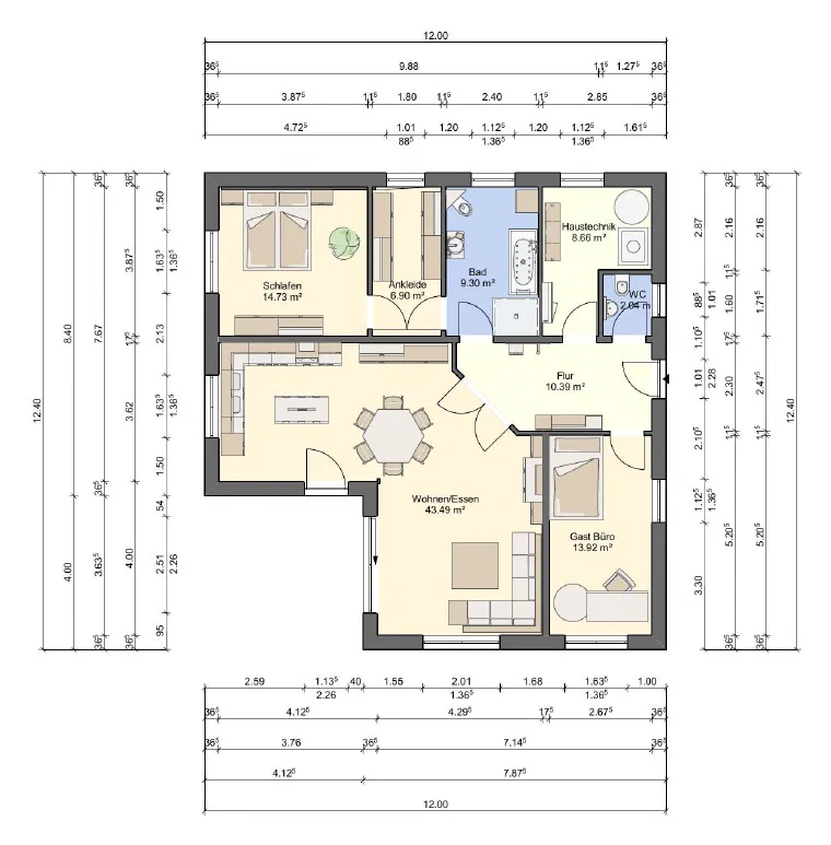 Anonymisierter Grundriss eines Bungalows